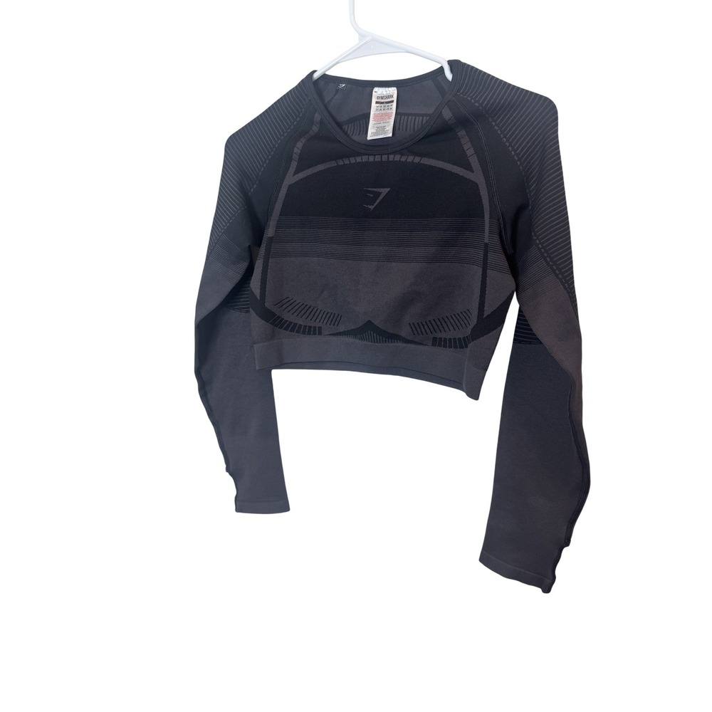 Gymshark Shirt Womens Large Gray Seamless Long Sleeve Cropped Athletic Workout
